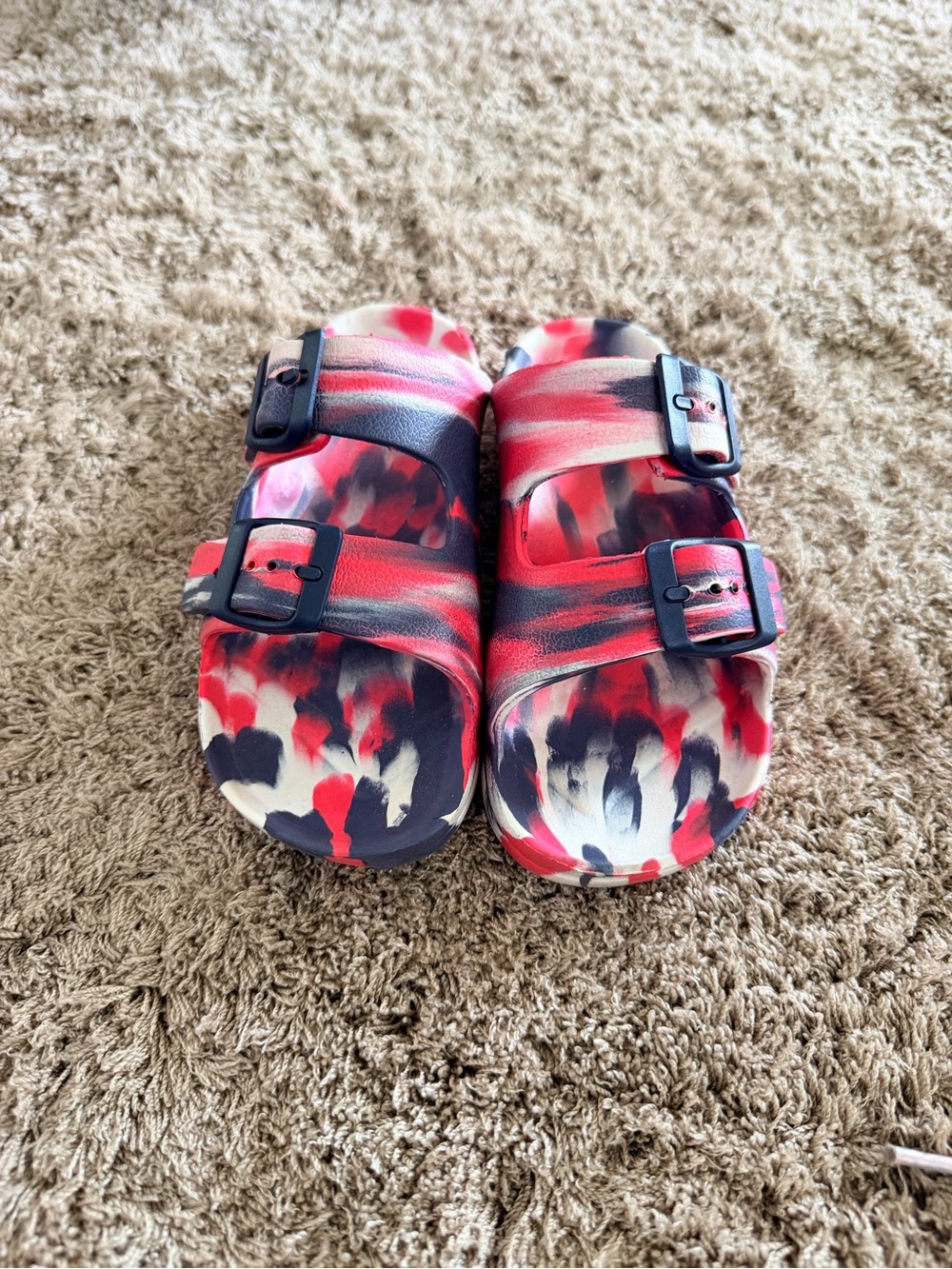 Tie-Dye Style Two-Strap Slide Sandals - Red Navy Cream